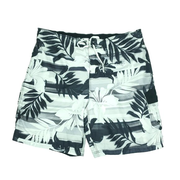 Speedo Swim Trunks Mens XXL (40x9.5") White Black Floral Mesh Lined Pockets - Picture 1 of 10